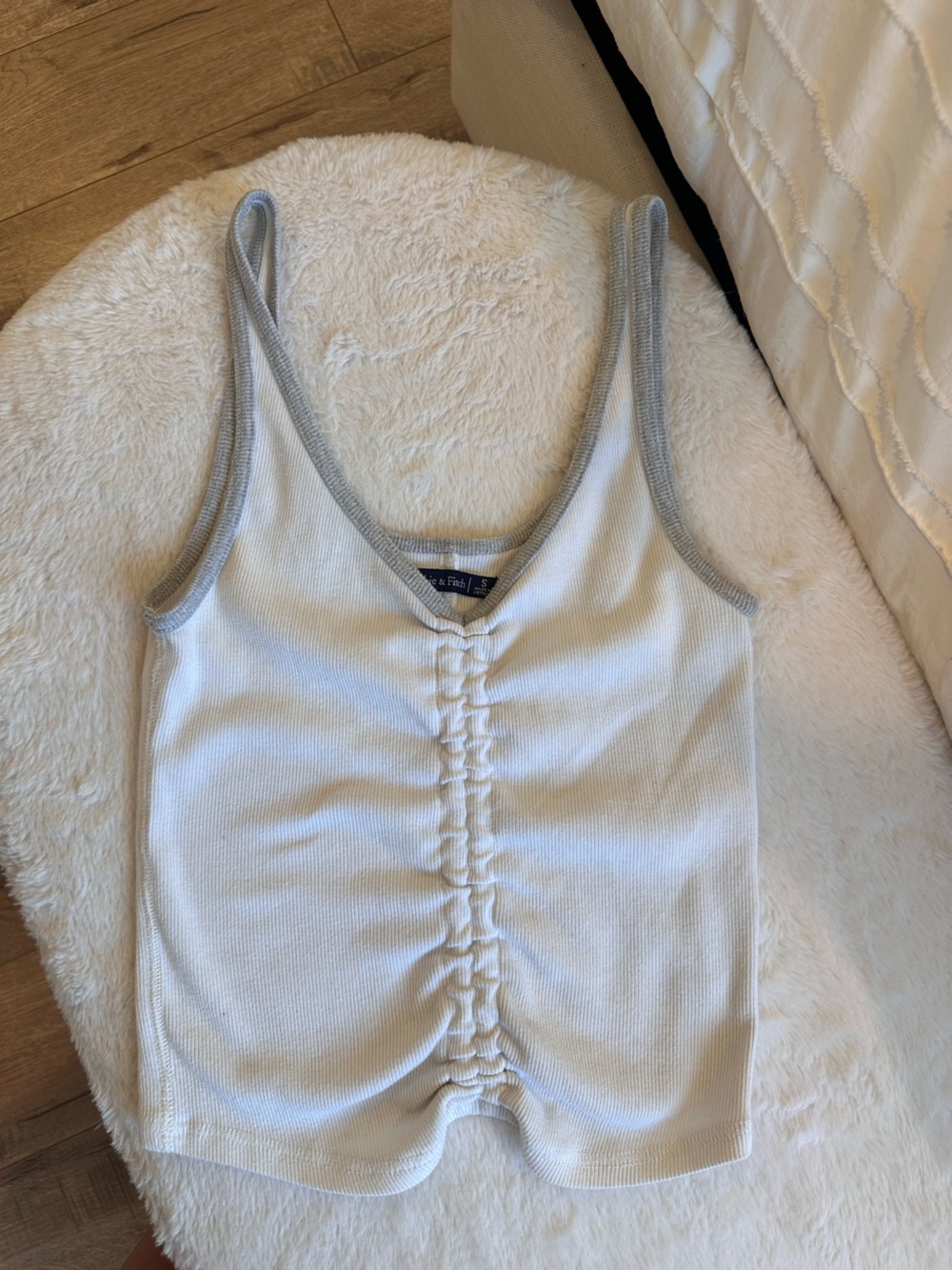 Abercrombie White and Grey Ruched Tank top